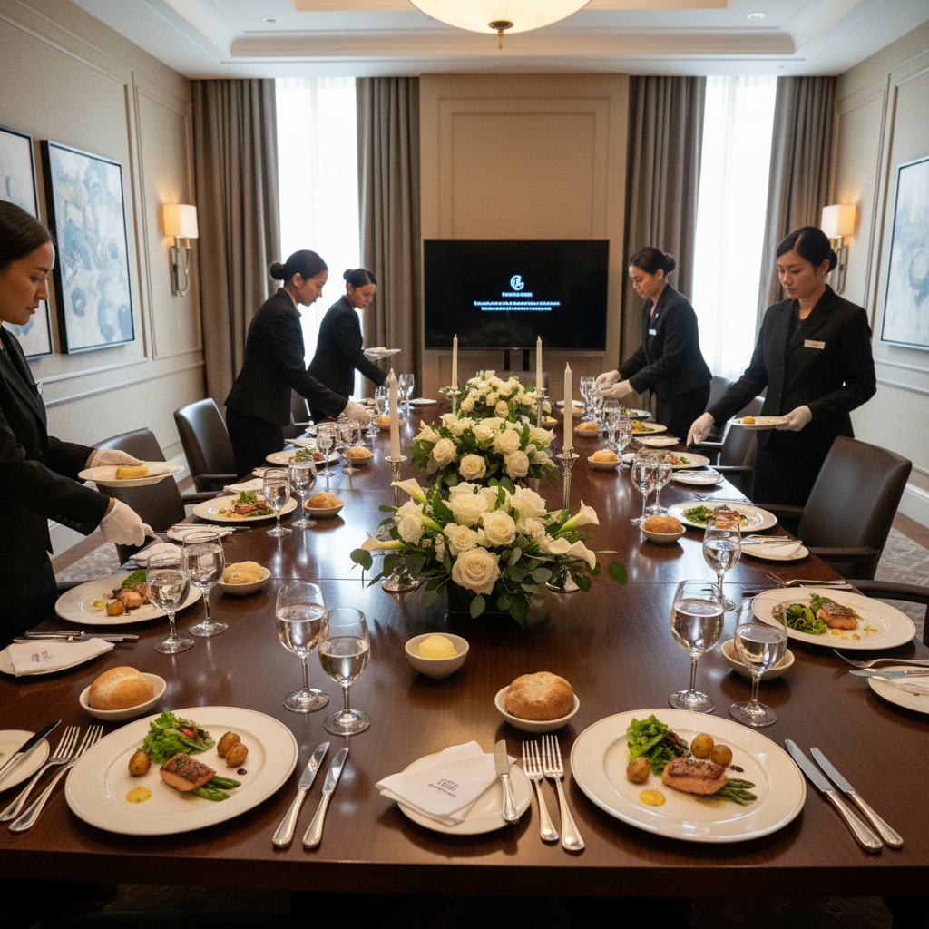Upscale corporate business luncheon with professional service