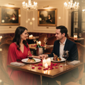 Romantic anniversary celebration dinner in an intimate fine dining restaurant
