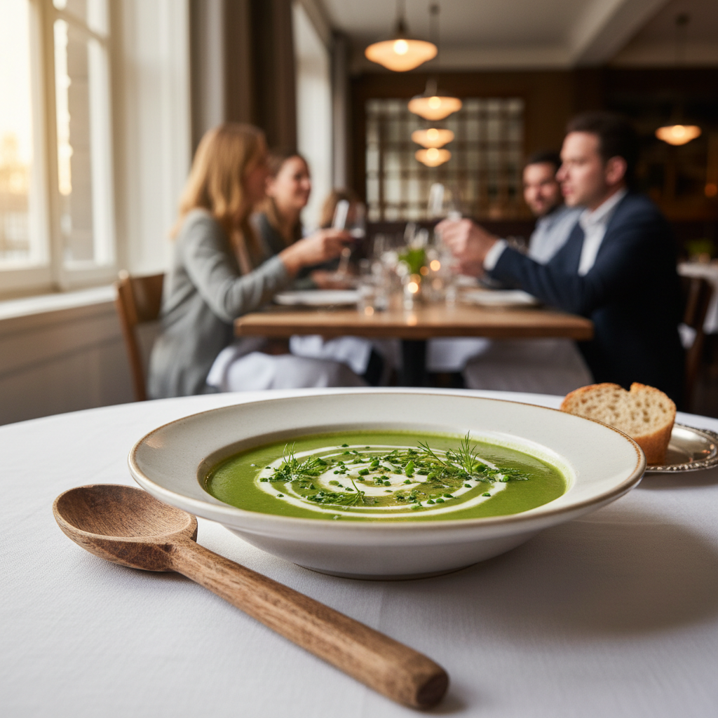 Gourmet seasonal soup in an elegant restaurant setting