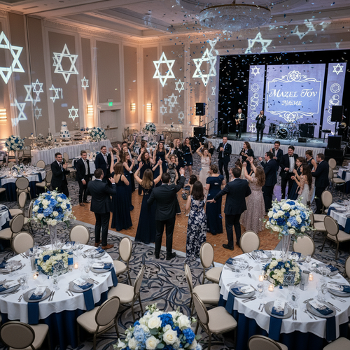 Joyful Bar or Bat Mitzvah celebration in an elegant event space