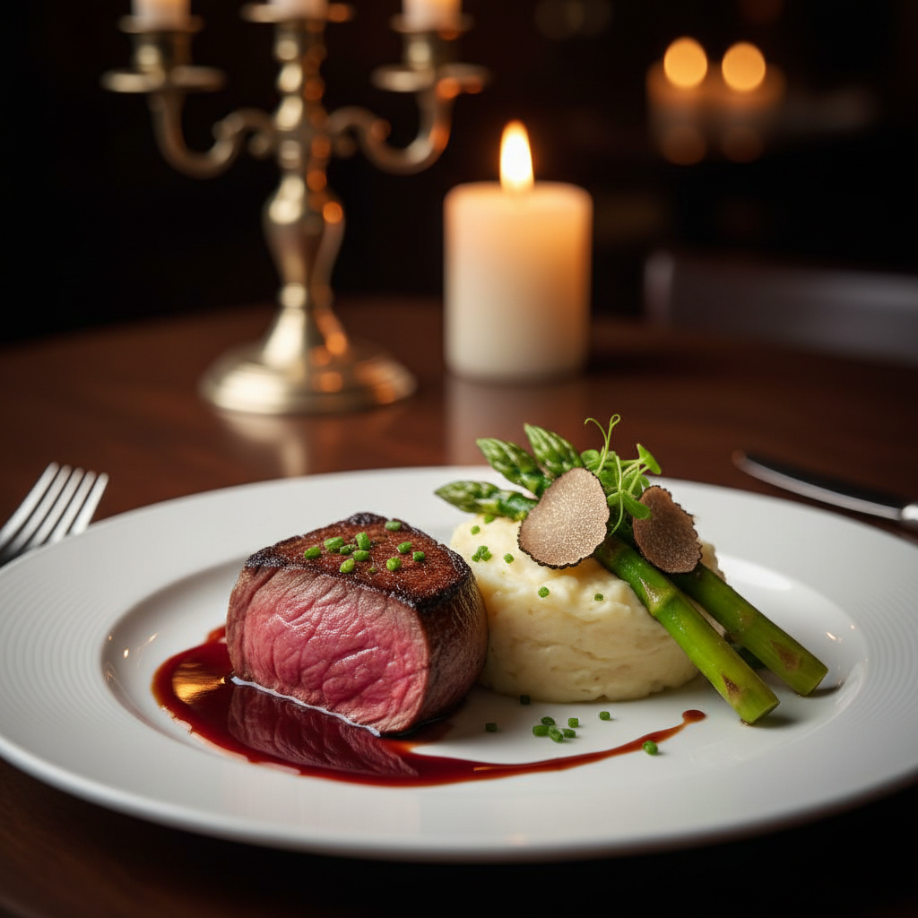 Tender filet mignon dinner with gourmet accompaniments