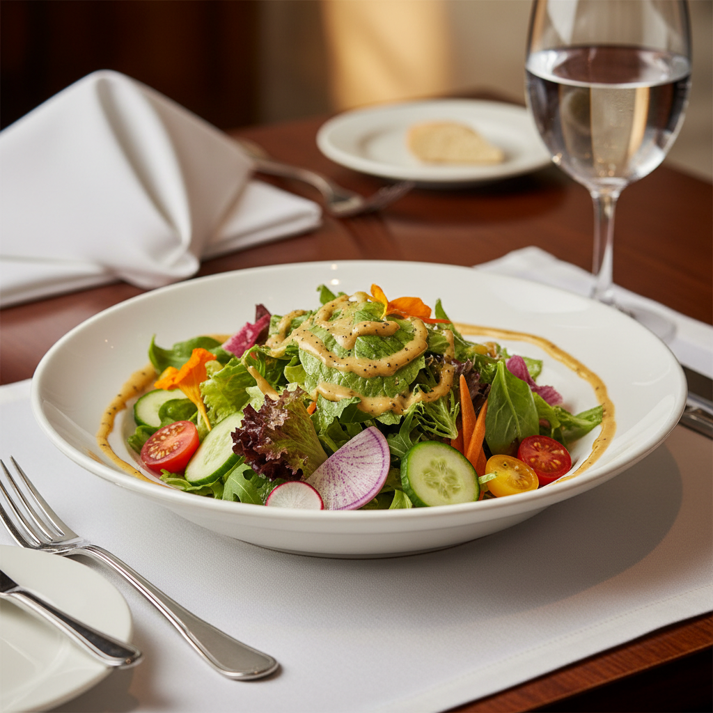 Crisp garden fresh house salad with seasonal greens