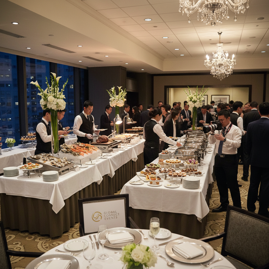 Professional corporate event catering setup in a private dining room