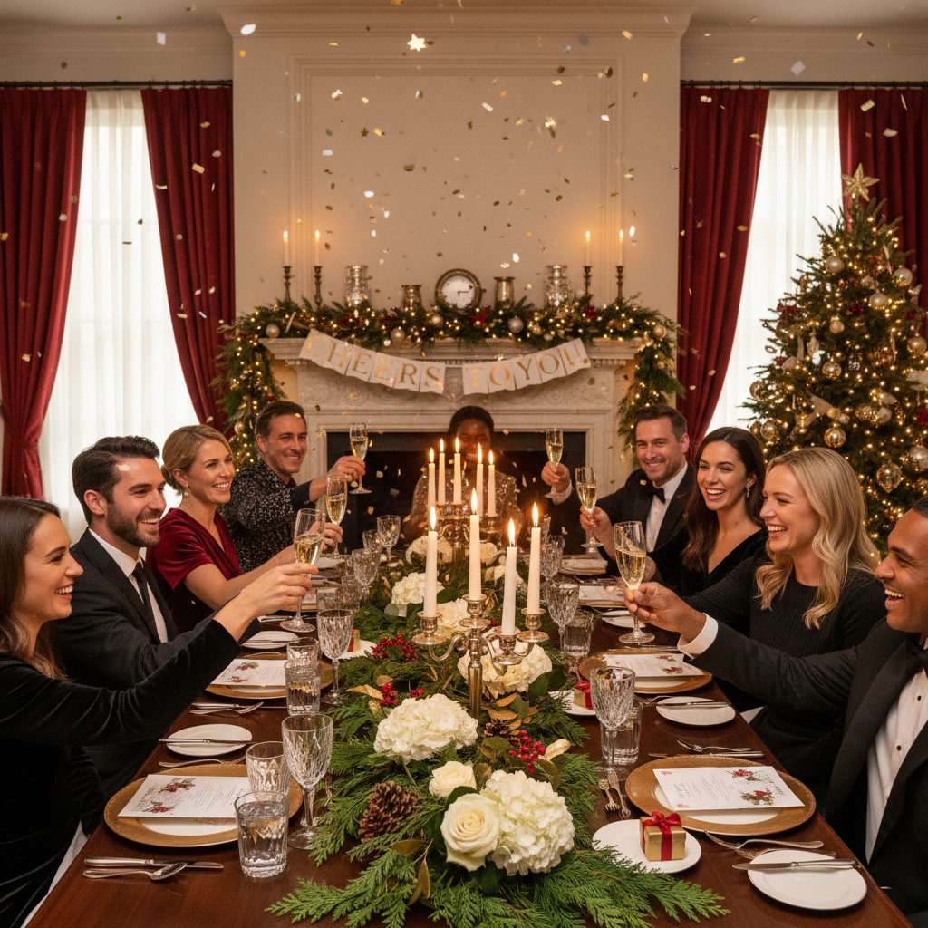 Festive holiday or milestone celebration event in an elegant private restaurant space