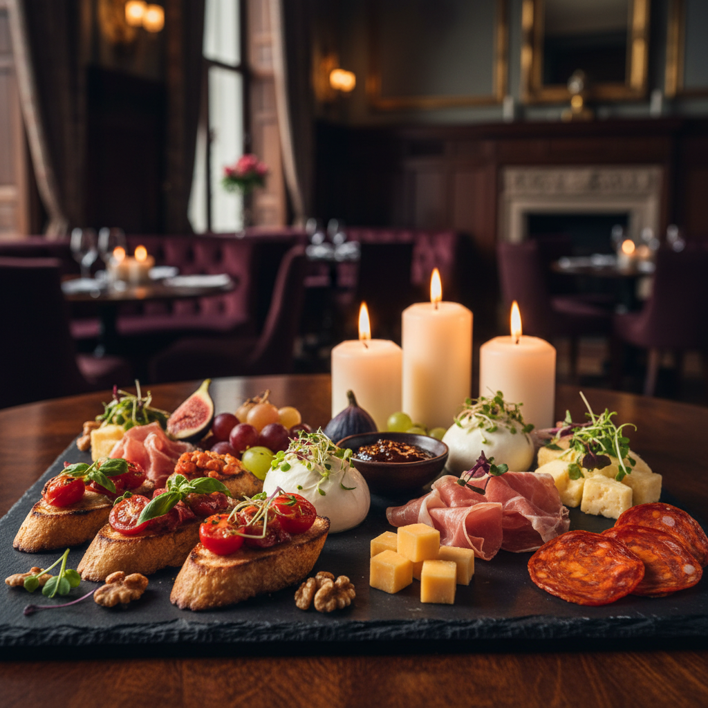 Gourmet chef's appetizer selection on a slate board