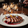 Gourmet roasted duck entree with chef-selected sides