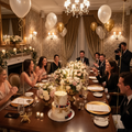 Festive birthday celebration party in an elegant private dining room