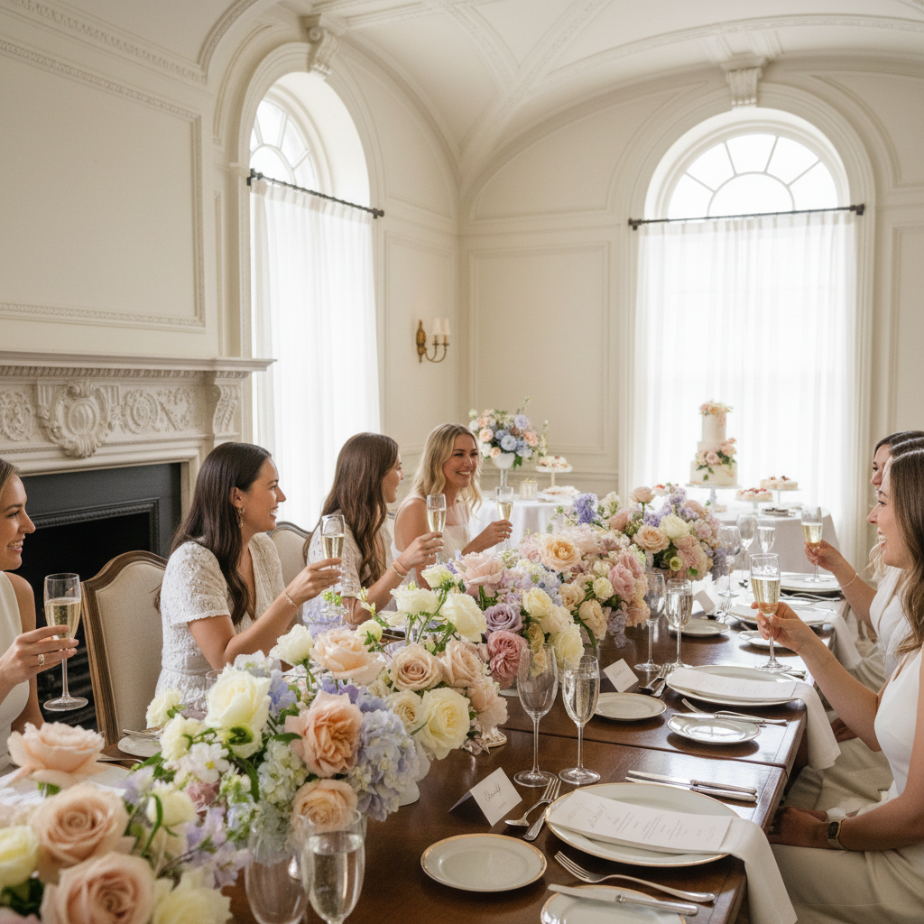Elegant bridal or baby shower gathering in a private restaurant room