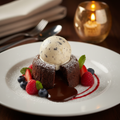 Gourmet house dessert of the day with ice cream and berries
